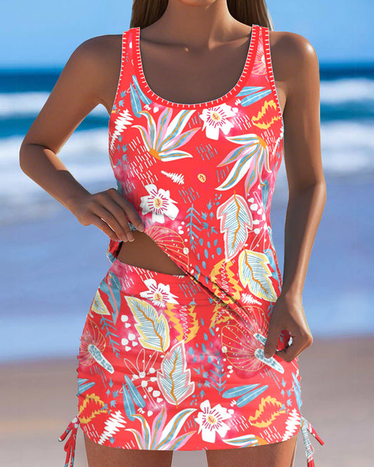 Tankini Mouwloos Bloemenprint Rok