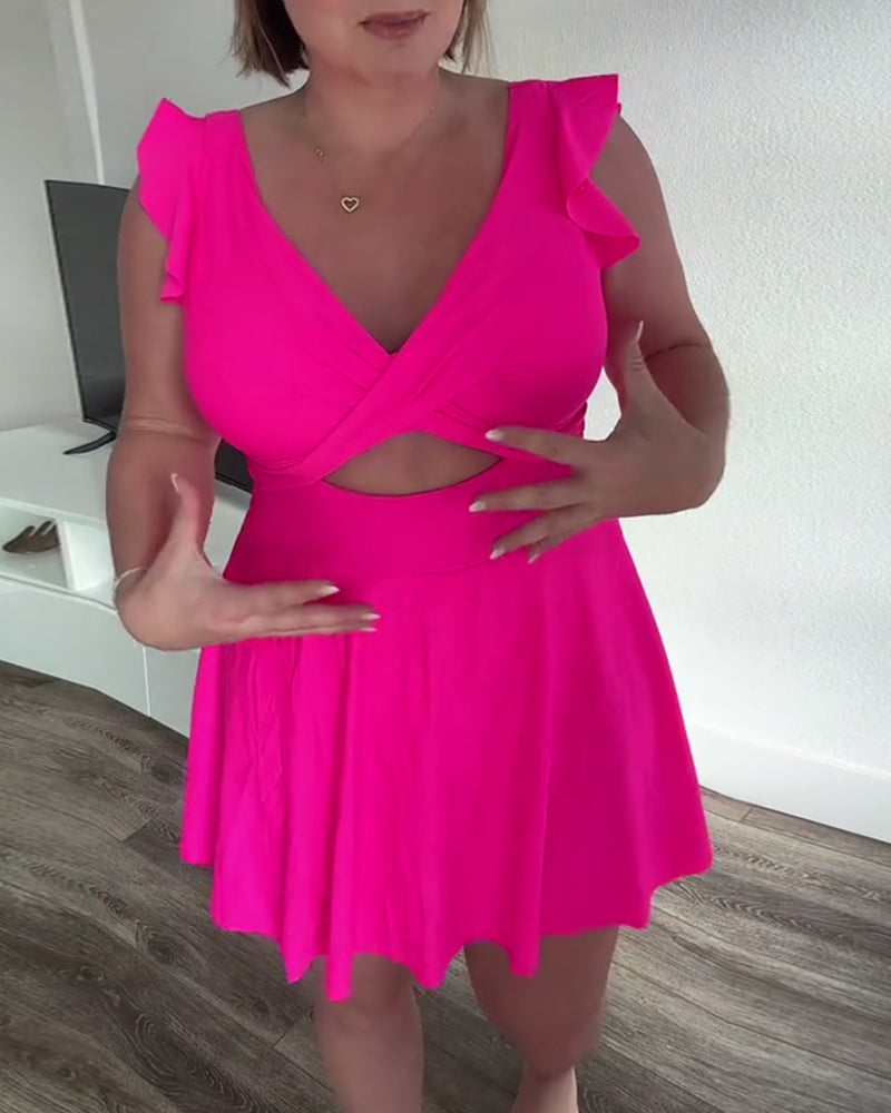 Zwempak Met Ruches Mouwen In Effen Kleur