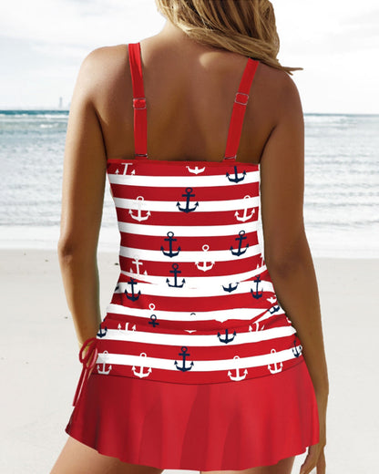 Badpakset met jarretelles en gestreepte print