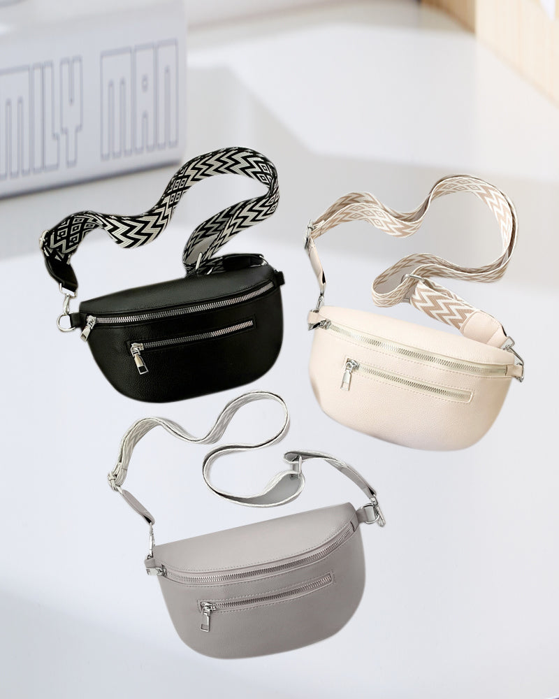 Schoudertas met rits en contrasterende banden