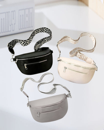 Schoudertas met rits en contrasterende banden