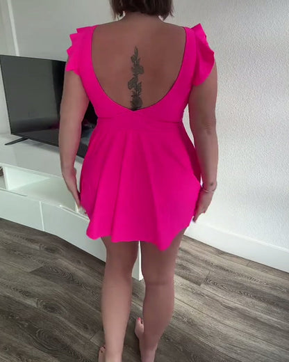 Zwempak Met Ruches Mouwen In Effen Kleur