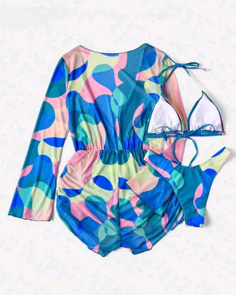 Badpak Omslag Gedrukt Bikini Driedelig