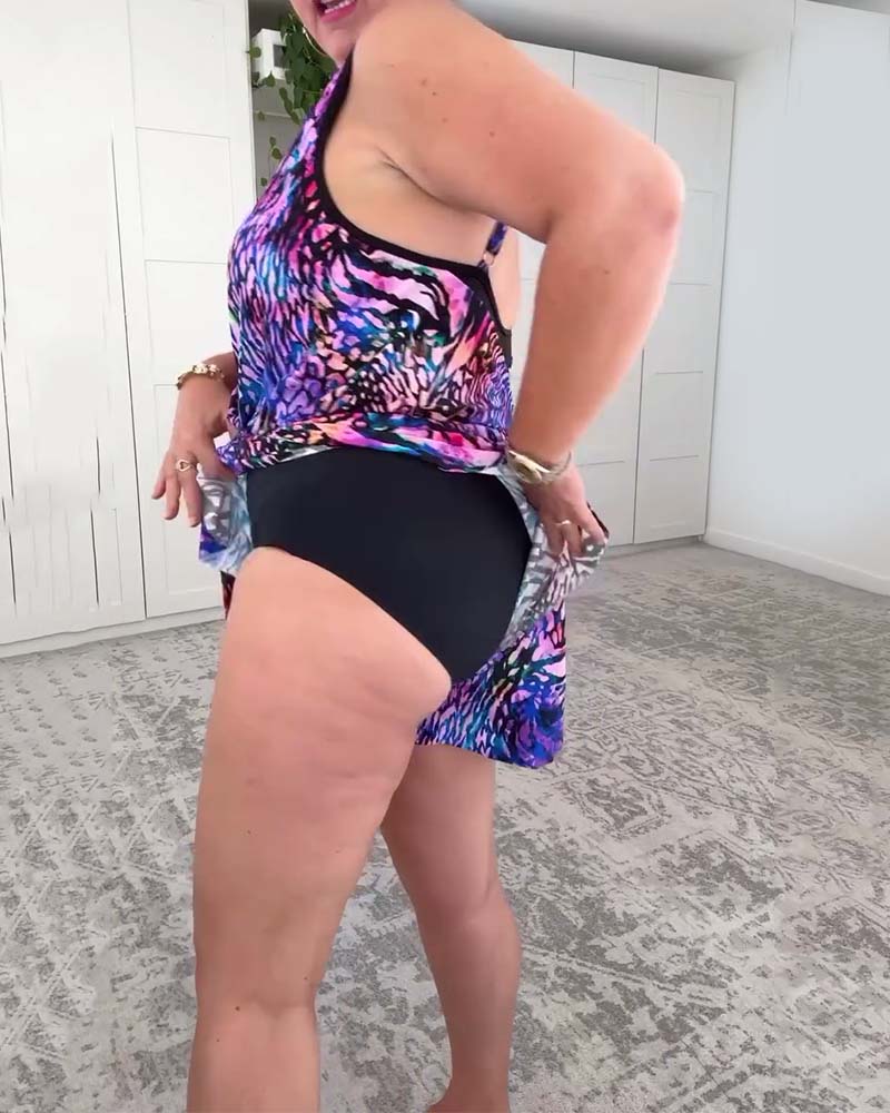 Badpak V-Hals Kleurrijke Print Eendelig