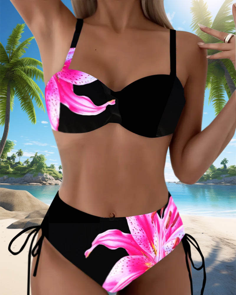Bikini Driehoek Strik Bloemenprint