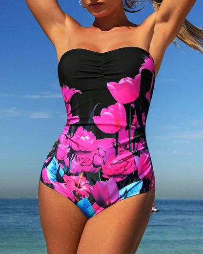 Badpak Bandeau Bloemenprint Éénstuk