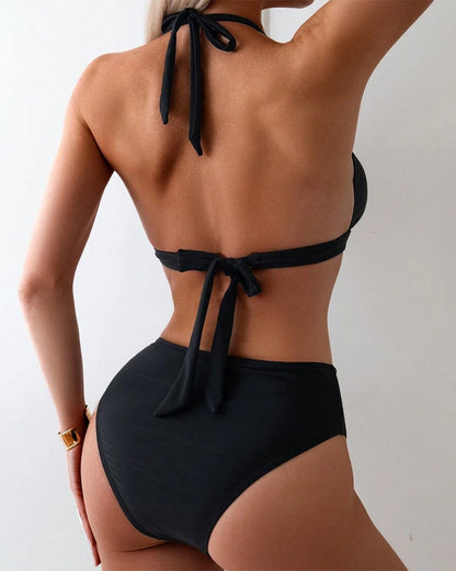 Bikini V-Hals Metalen Gesp Link Effen Kleur Bh